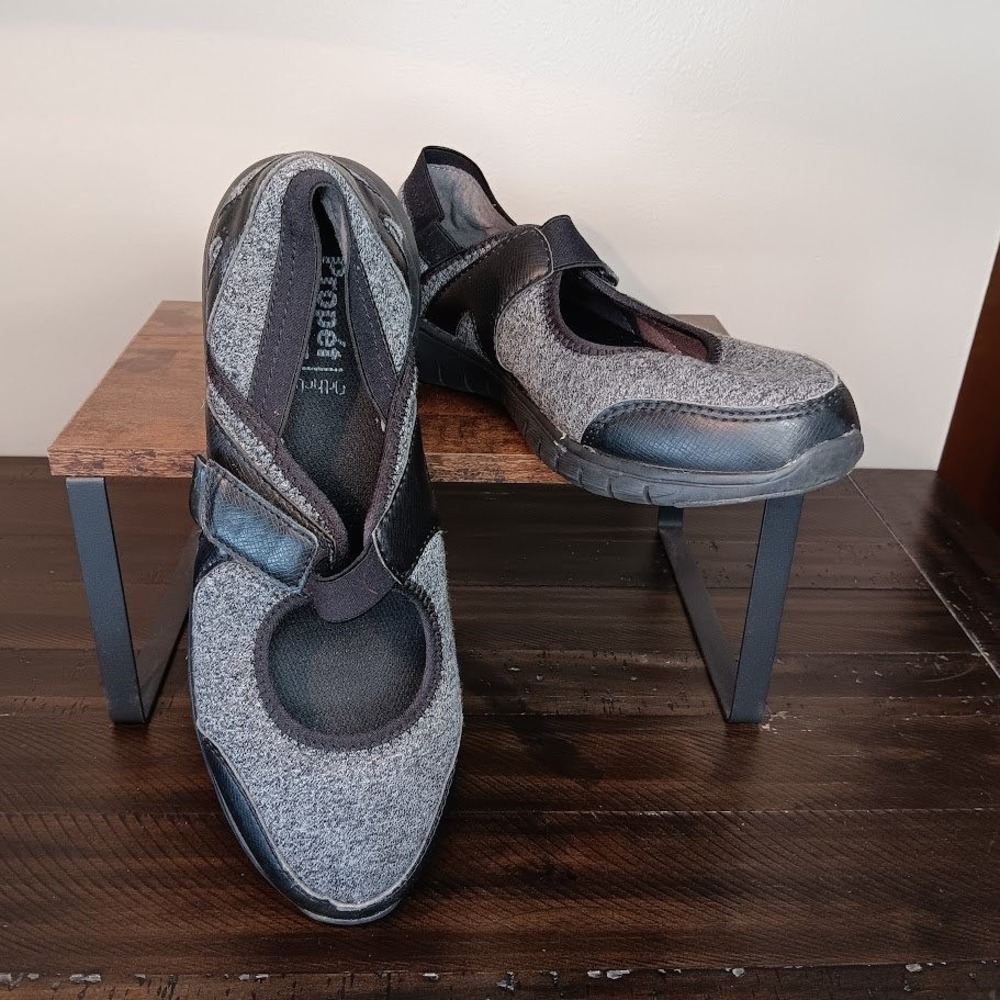Propet MaryJane Shoes Women 8.5 Onalee Comfort Gray Blk Hook Loop Casual Travel